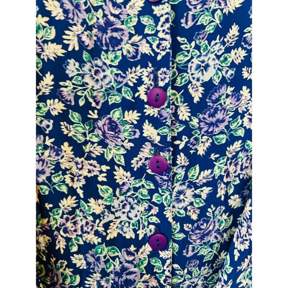 April Cornell Vintage 90s Blue Floral Sleeveless Midi Dress Cottagecore Size M - Picture 4 of 6